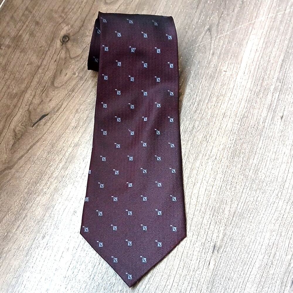 Axis LA all Silk Tie Dark Maroon With Print NEW